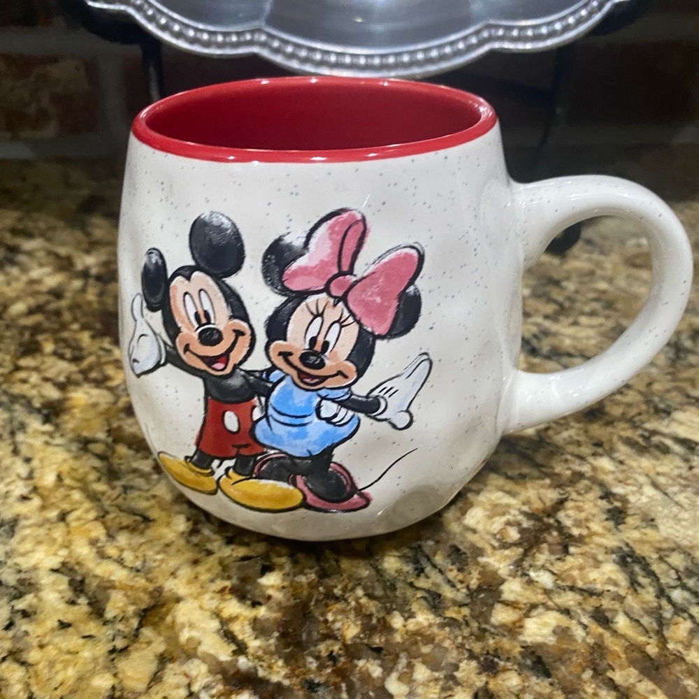 Disney Mickey Mouse & Minnie dimpled speckled mug - red interior - Brand New